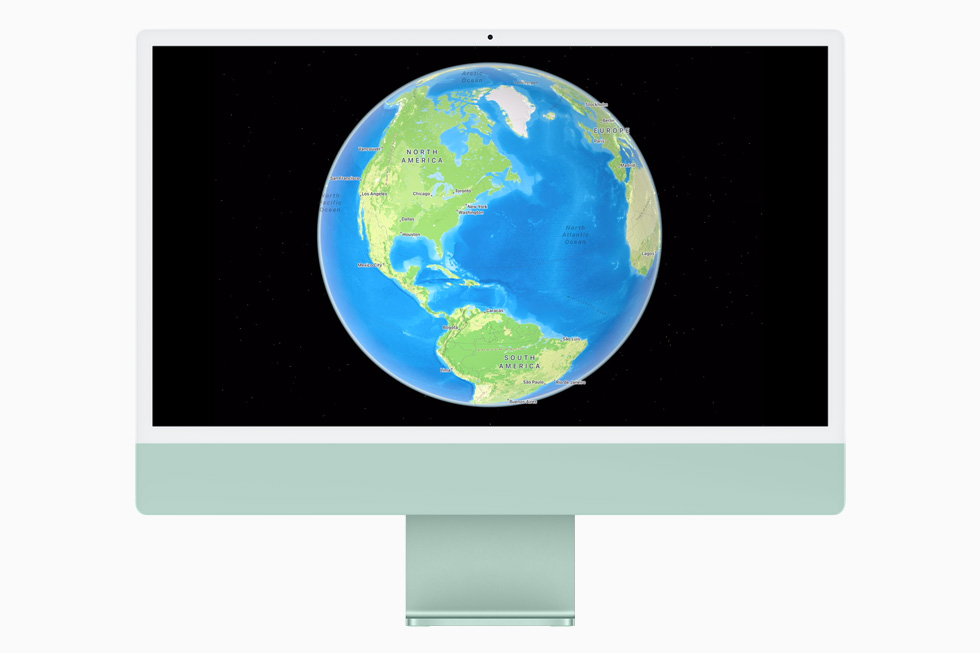 New interactive globe in Maps, displayed on iMac.