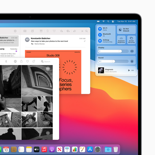 Det nya kontrollcentret på en MacBook Pro.