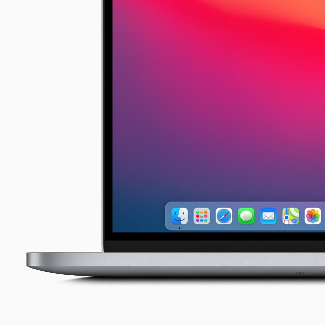 MacBook Pro의 Dock 아이콘 클로즈업.