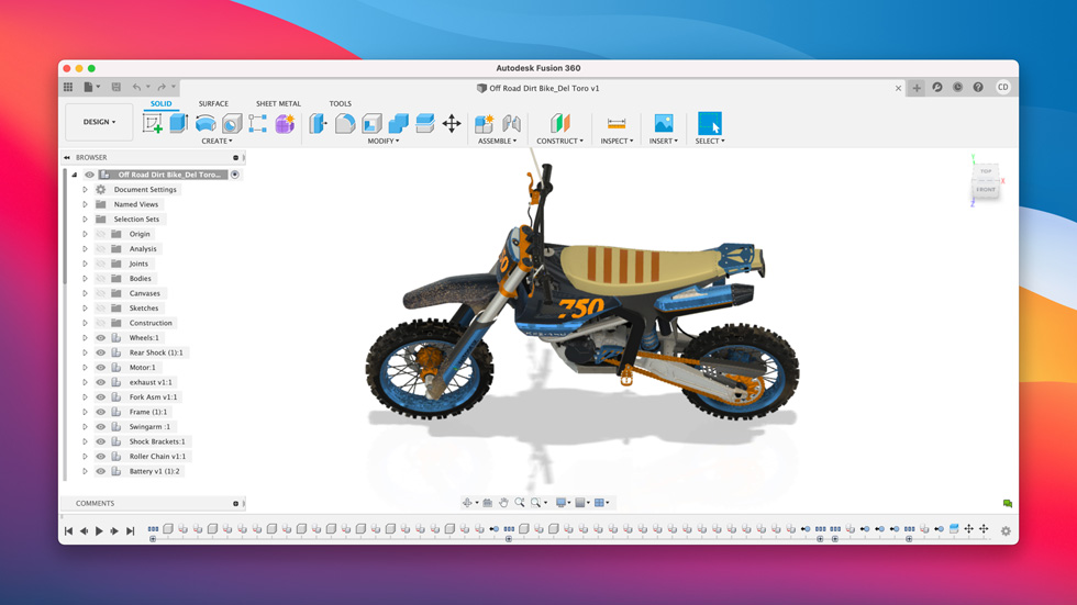 ซอฟต์แวร์การออกแบบ Fusion 360 แสดงอยู่บน Mac