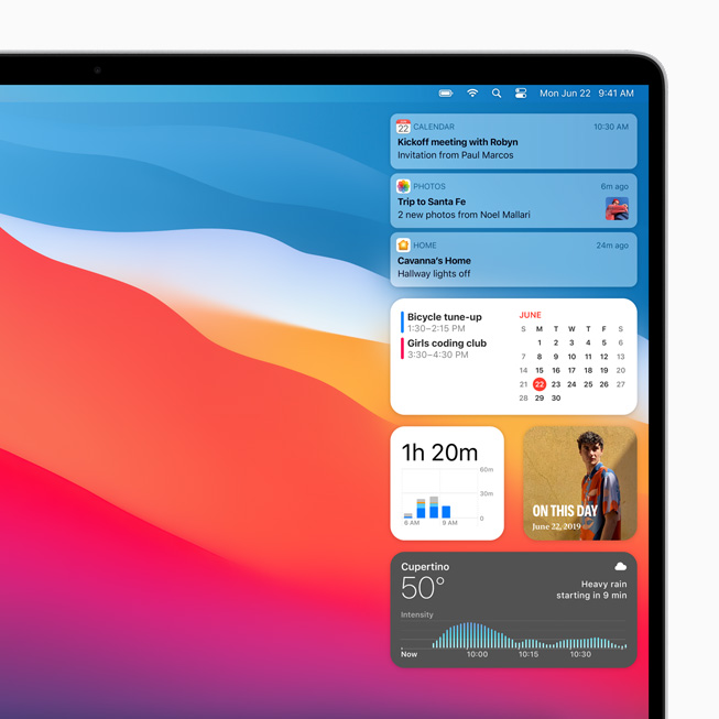 The Notification Center in macOS Big Sur displayed on MacBook Pro. 