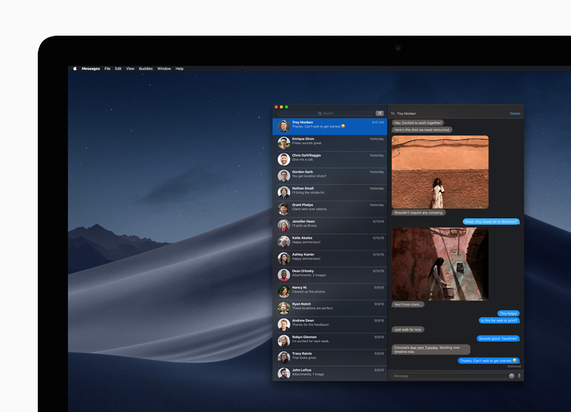 Messages app in Dark Mode on Mac desktop.