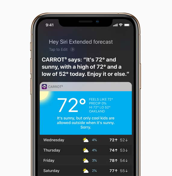 iPhone showing screen with Siri Shortcut for CARROT.