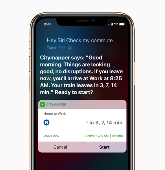 iPhone showing screen with Siri Shortcut for Citymapper.