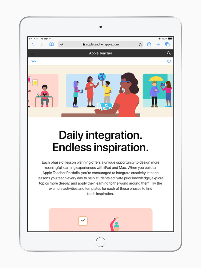 iPad’de görüntülenen Apple Teacher Portfolio.