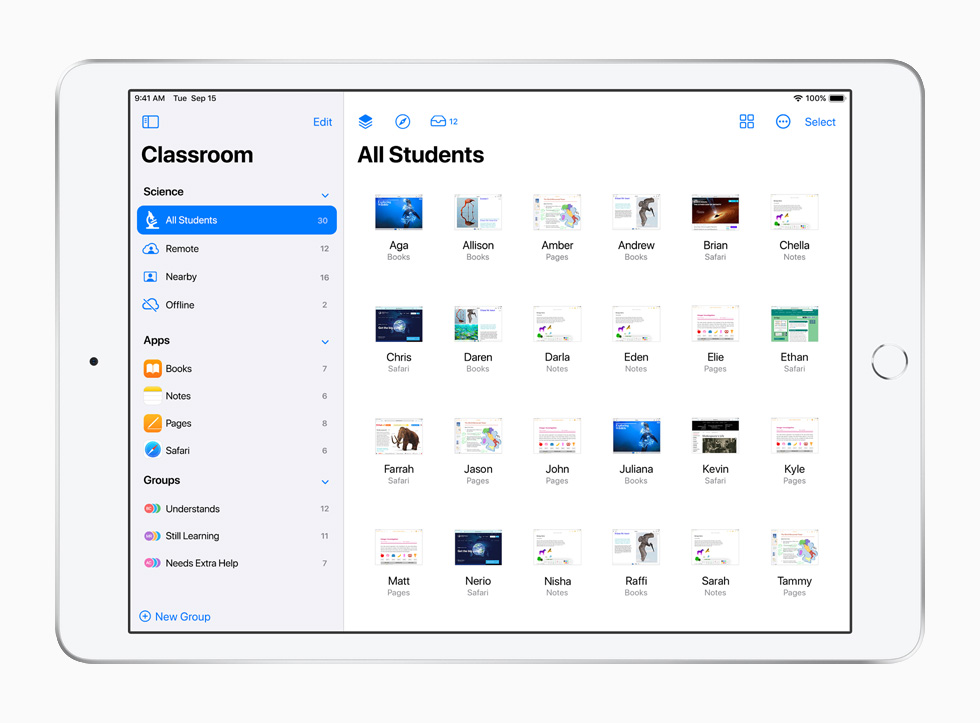 iPad에서 보여지는 Classroom 앱.