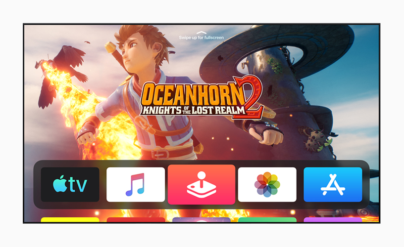 臨場感のある新しいtvOS 13でプレイ中のゲーム「Oceanhorn 2: Knights of the Lost Realm」の画面。 