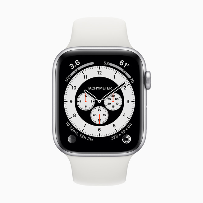 Apple Watch 5’te Chronograph Pro kadranı görüntüleniyor.