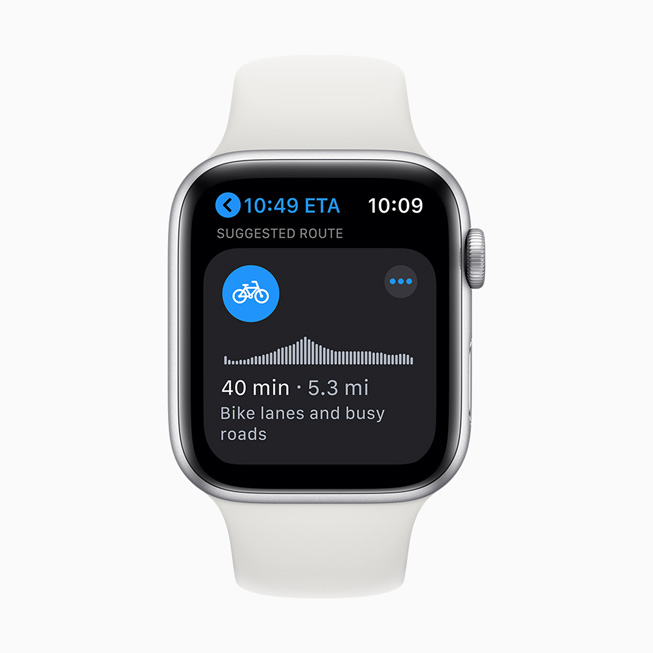 Se muestra una ruta para bicicletas en un Apple Watch Series 5