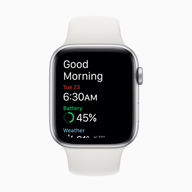The wake-up screen displayed on Apple Watch Series 5.