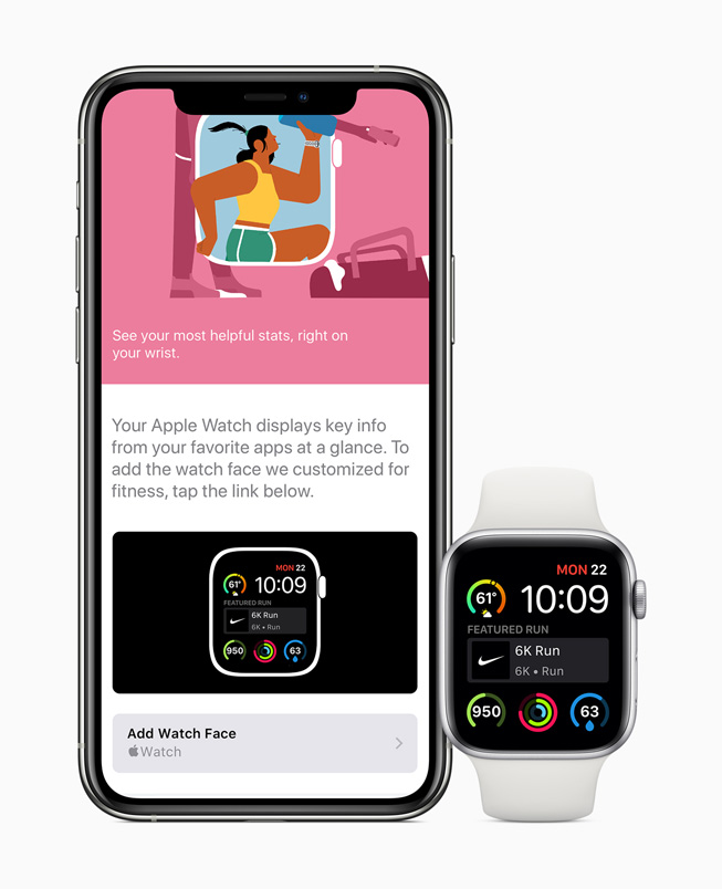 Un cadran de cyclisme personnalisé partagé sur l’iPhone 11 Pro et affiché sur l’Apple Watch Series 5.