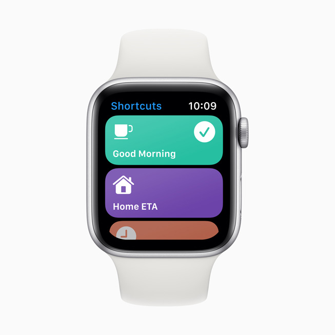 El app de Atajos se muestra en un Apple Watch Series 5.