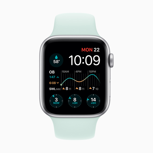 Dawn Patrol 앱이 표시된 Apple Watch Series 5.