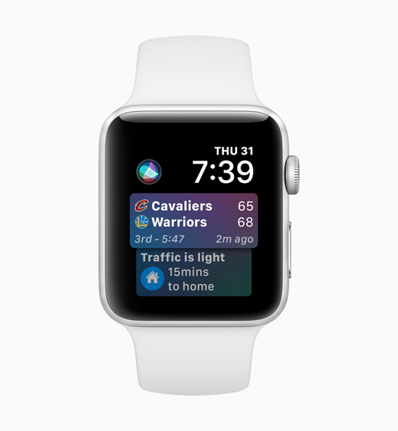 Apple Watch displaying Siri sports software screen