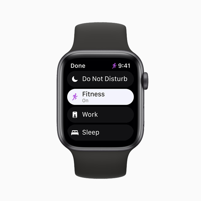 La funzione Focus, visualizzata su Apple Watch Series 6.