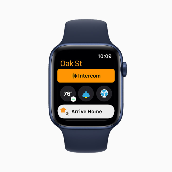 The Intercom feature in the Home app, displayed on Apple Watch Series 6.