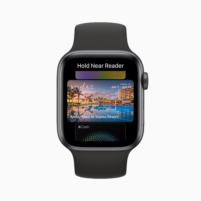 En digital nyckel till ett hotellrum på Hawaii visas på Apple Watch Series 6.