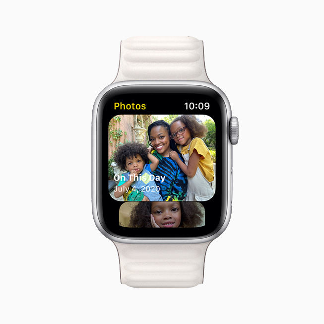 Snapshots from the Photo Library in the Photos app are displayed on Apple Watch Series 6.