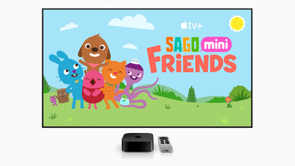 Specialen Sago Mini Friends från Apple Original och en Apple TV.