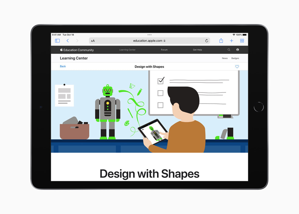 Design with Shapes Plattform auf dem iPad in der Apple Education Community.