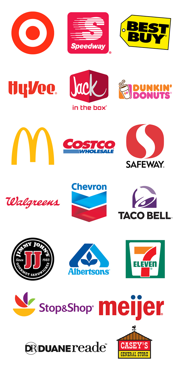 Logos of stores that support Apple Pay.
