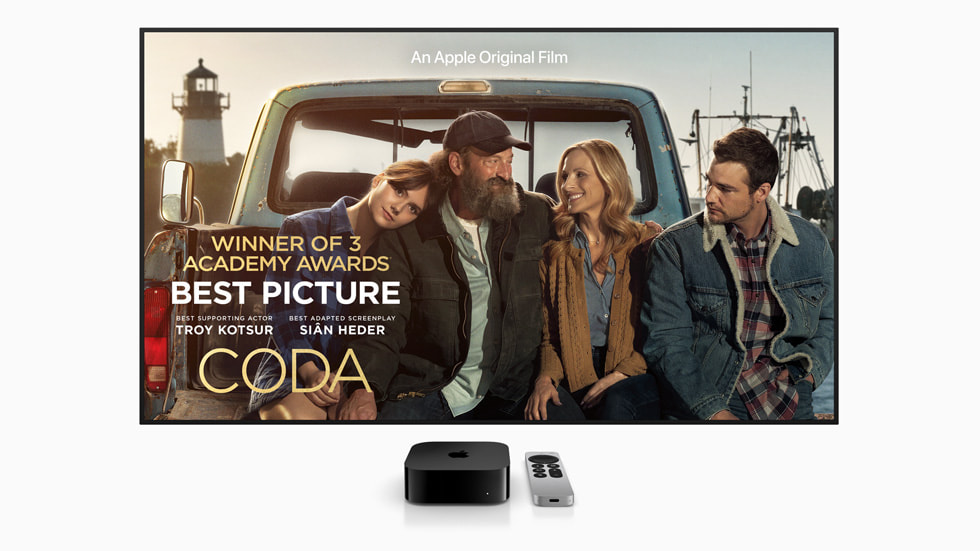 Le film « *CODA* » d’Apple TV+ est affiché sur un téléviseur connecté via une Apple TV 4K.