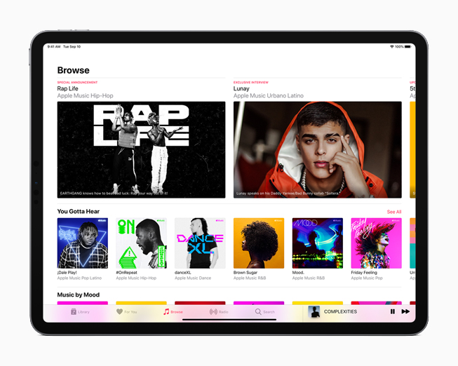 iPad mostrando Apple Music.