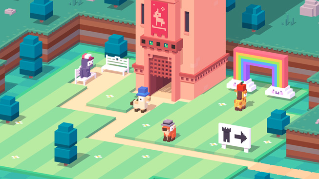 Crossy Road gameplay displayed on iPhone. 