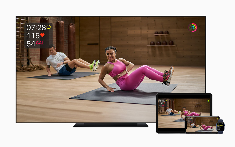 Apple Fitness+-fietswork-out op Apple TV.