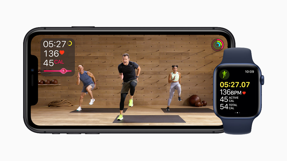 iPhone with Apple Fitness+ exercises.