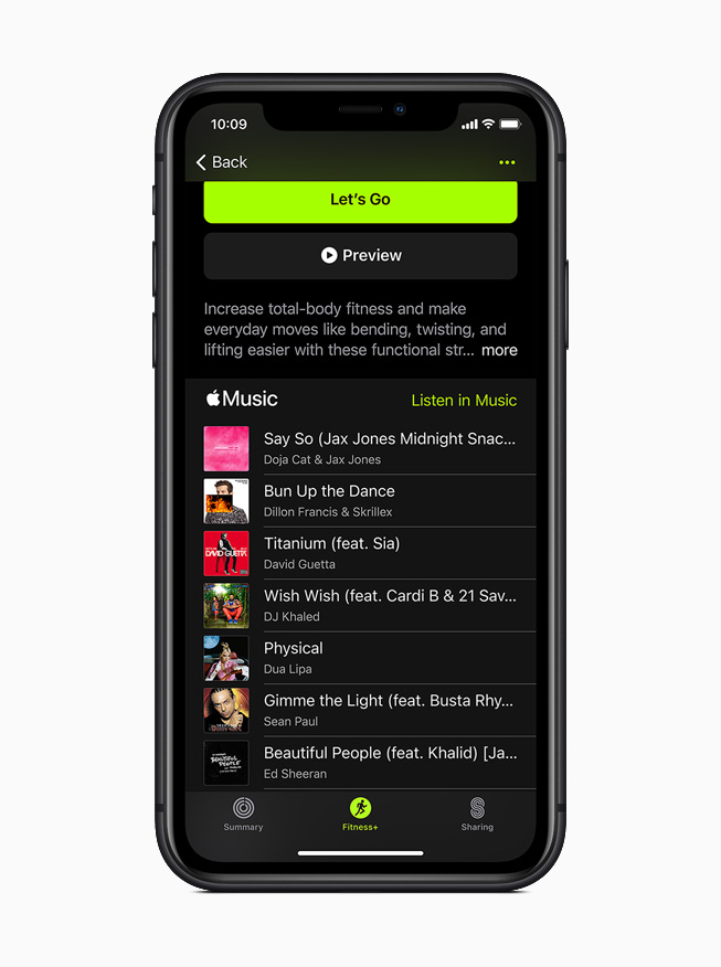 Apple Music playlist in Apple Fitness+