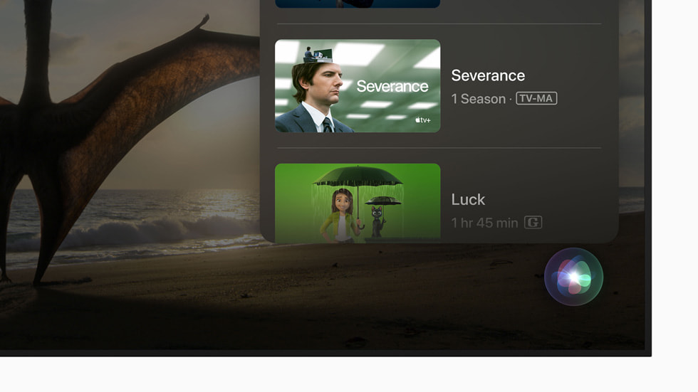 Apple TV 4K’nın ekranında yakın çekim menü gösteriliyor.