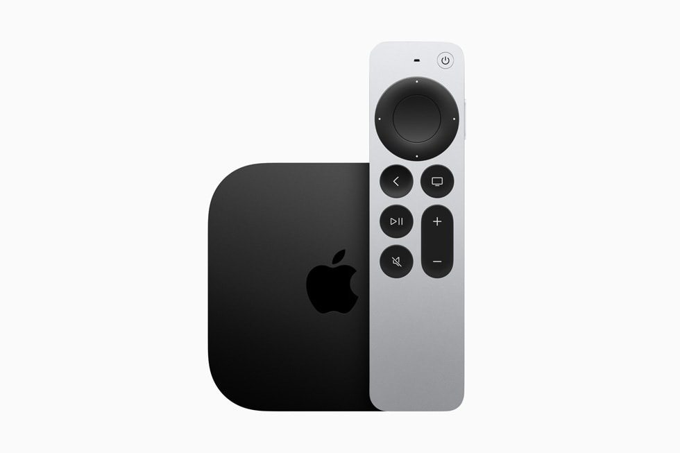 Imagen del nuevo Apple TV 4K con el mando Siri Remote.