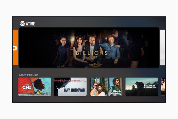 Pantalla de Showtime con imágenes de “Billions”.