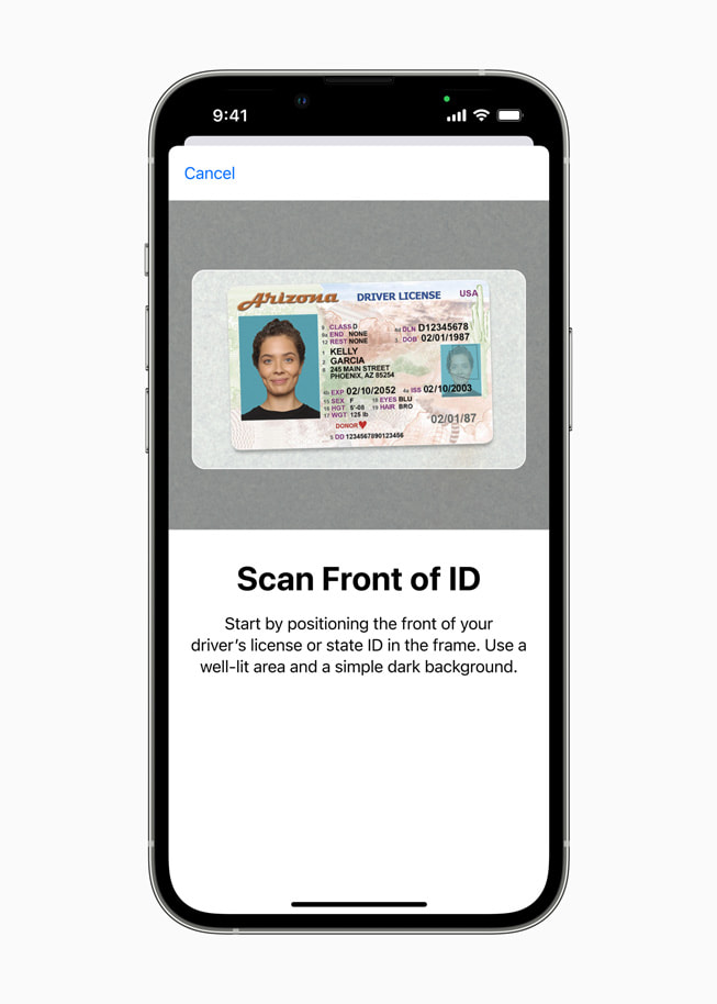 A user is prompted to scan the front of their driver’s license in Wallet.