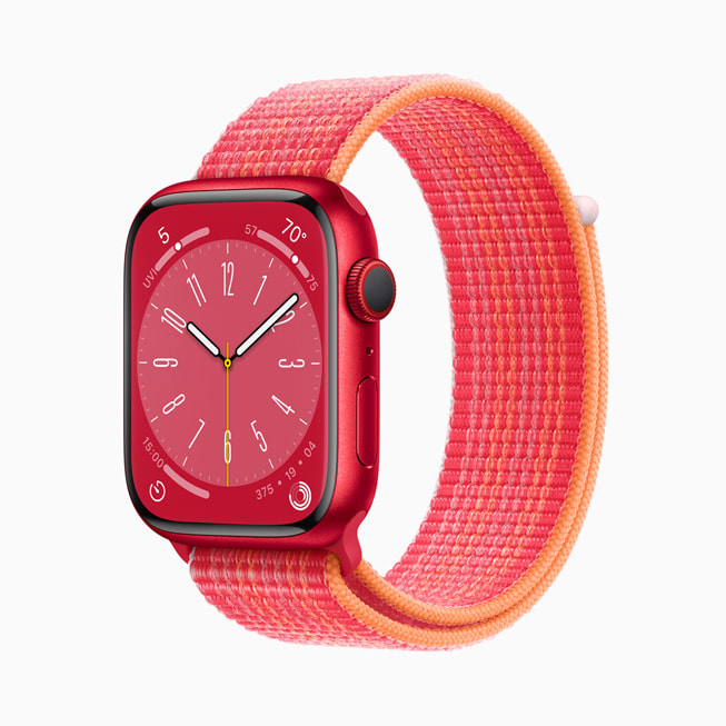 The new Apple Watch Series 8 in (PRODUCT)RED aluminium.