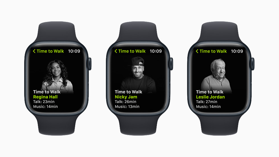 Fourth season of Time to Walk featuring Regina Hall, Nicky Jam, and Leslie Jordan on Apple Watch Series 8.