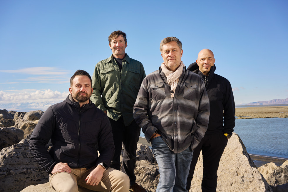 Huish Outdoors-teamet, der søsatte Oceanic+ (fra venstre mod højre): Nick Hollis, Mike Huish, Olivier Laguette og Andrea Silvestri. 