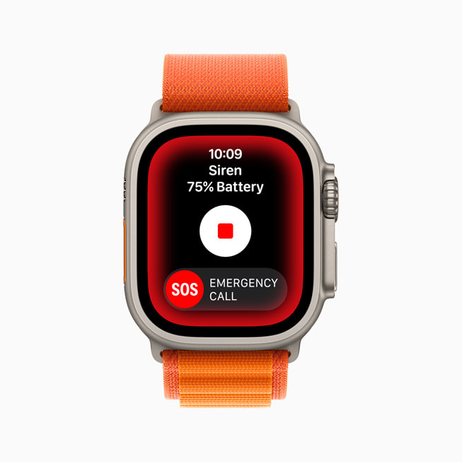 Apple Watch Ultra exibindo o recurso da sirene.