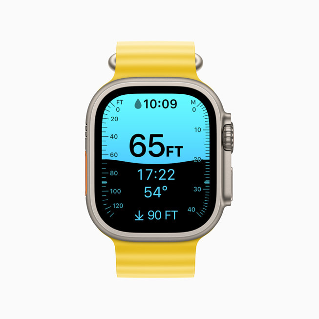 Apple Watch Ultra 顯示「水深」app。