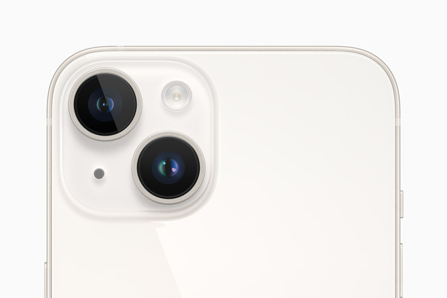 The new 12MP Main camera is shown on iPhone 14 and iPhone 14 Plus.