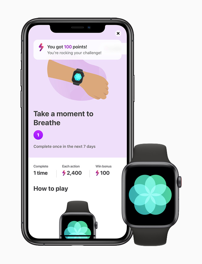 Imagen de la app LumiHealth en el iPhone 11 Pro enlazada con la app Respirar en el Apple Watch Series 6.