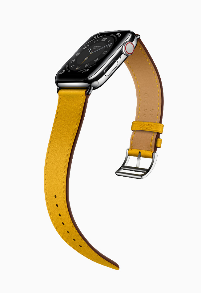 L’Apple Watch Hermès avec un bracelet jaune. 