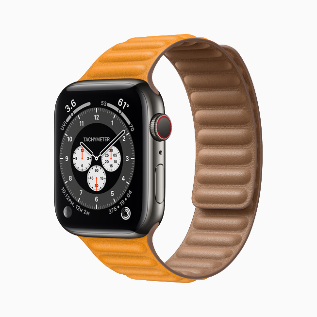 Apple Watch Series 6 配上石墨色不鏽鋼錶殼。