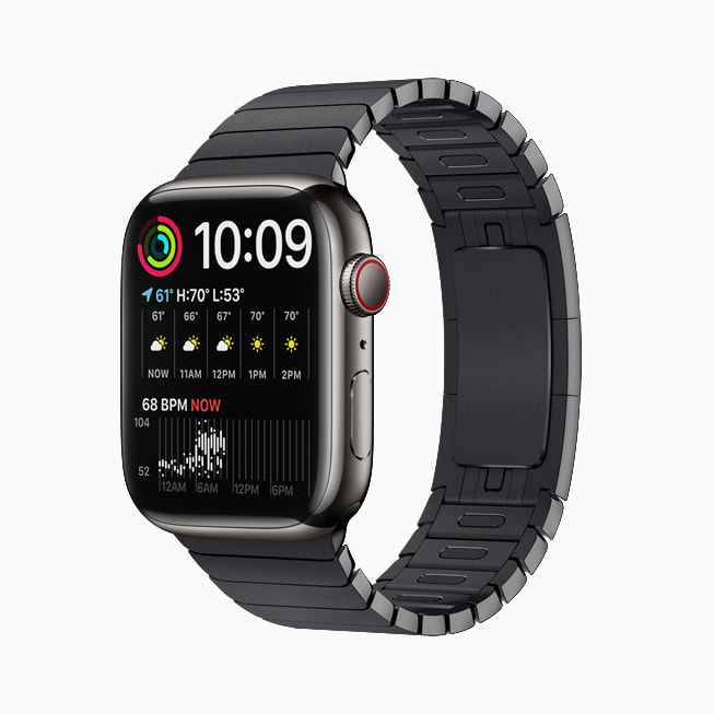 「雙行組合」錶面顯示於 Apple Watch Series 7。