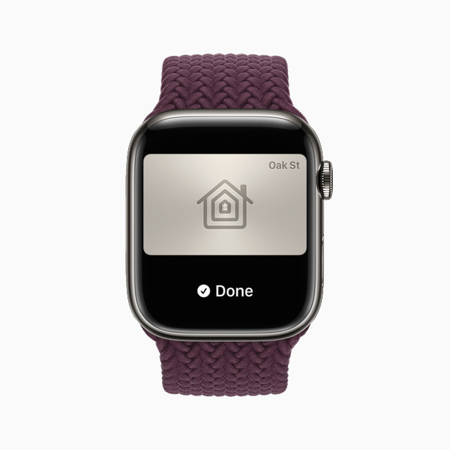 Een afbeelding van de huissleutel van een gebruiker op zijn Apple Watch.