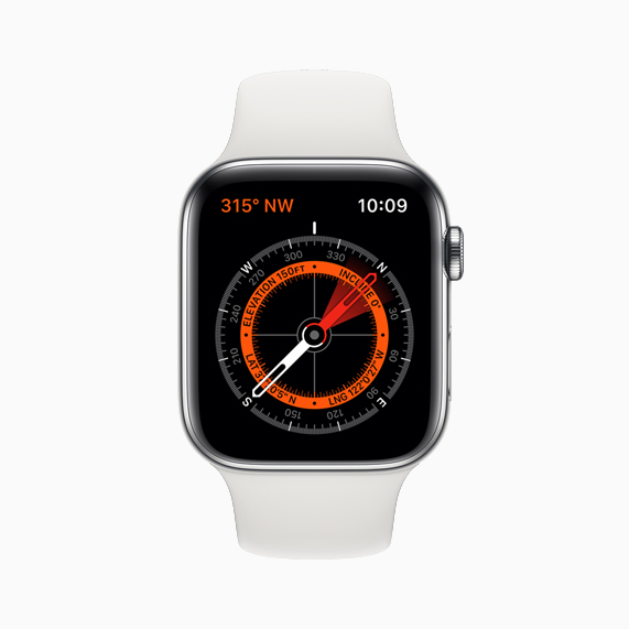 La nueva aplicación Compass que se muestra en Apple Watch Series 5.