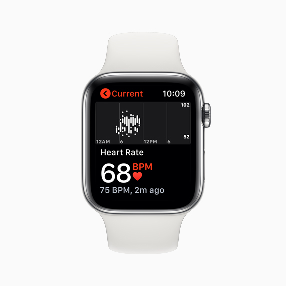 Lettura della frequenza cardiaca visualizzata su Apple Watch Series 5.