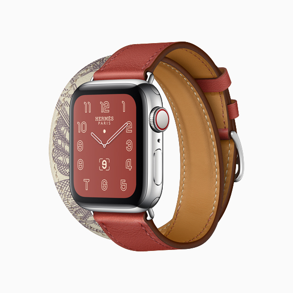 La nueva banda de bloques de color de impresión de Della Cavalleria en Apple Watch Hermès.