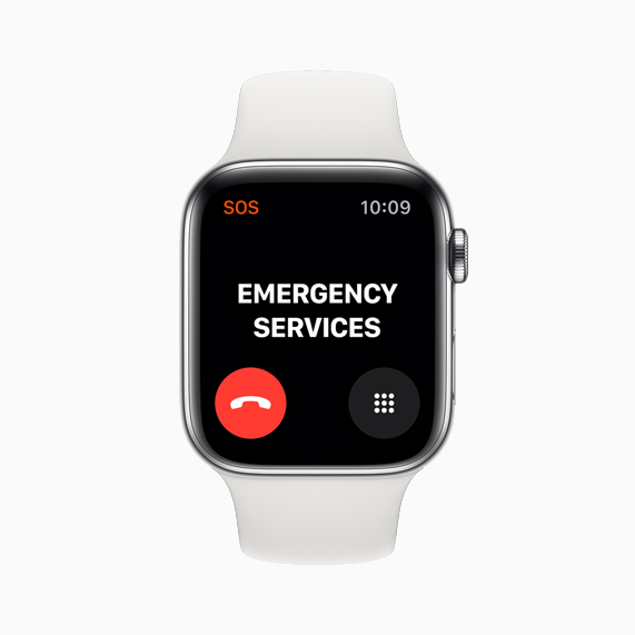 Den nye tjenesten for Nødanrop vist på Apple Watch Series 5.